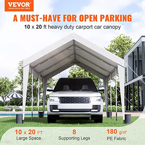 VEVOR Carport, 10x20 ft Heavy Duty Car Canopy Garage Boat Shelter Party Tent with 8 Reinforced Poles and 4 Weight Bags, UV Resistant Waterproof All-Season Tarp for SUV, F150, Car, Truck, Boat