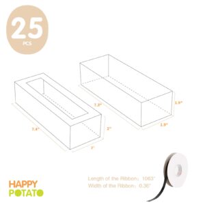 HAPPY POTATO 25 Pack Macaron Boxes for 6, 7.2×1.9×1.9 Inches, Macaron Packaging Boxes, Black Macaron Boxes with Clear Window, Macaron Container Packaging Boxes with Ribbon