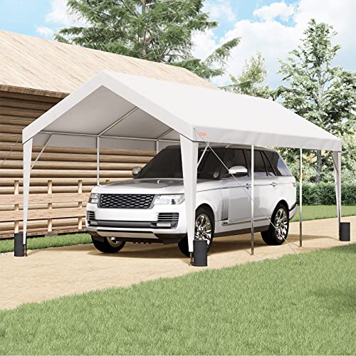 VEVOR Carport, 10x20 ft Heavy Duty Car Canopy Garage Boat Shelter Party Tent with 8 Reinforced Poles and 4 Weight Bags, UV Resistant Waterproof All-Season Tarp for SUV, F150, Car, Truck, Boat