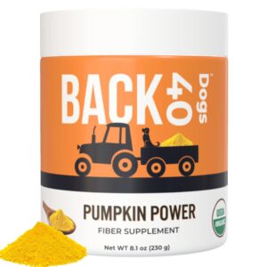 back 40 dogs pumpkin powder for dogs, powdered pumpkin for dogs with vitamins a, c & e, fiber-rich vitamins for optimal pet health, combat constipation, dog multivitamin for digestive health, 8.1 oz