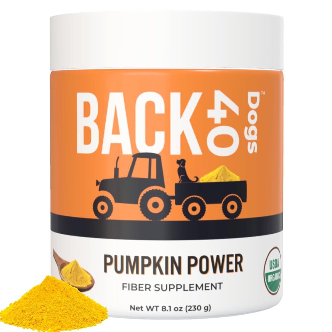 BACK 40 Dogs Pumpkin Powder for Dogs, Powdered Pumpkin for Dogs with Vitamins A, C & E, Fiber-Rich Vitamins for Optimal Pet Health, Combat Constipation, Dog Multivitamin for Digestive Health, 8.1 oz