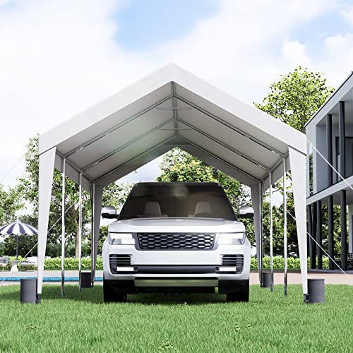 VEVOR Carport, 10x20 ft Heavy Duty Car Canopy Garage Boat Shelter Party Tent with 8 Reinforced Poles and 4 Weight Bags, UV Resistant Waterproof All-Season Tarp for SUV, F150, Car, Truck, Boat