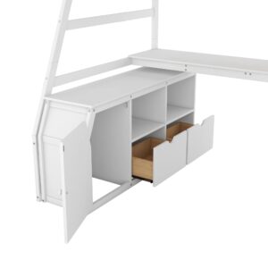 CITYLIGHT Twin Size Loft Bed with Desk and Stairs, Wooden Twin Loft Bed with 7 Drawers and 2 Shelves,Loft Bed with Storage and Stairs for Girls Boys Teens,White