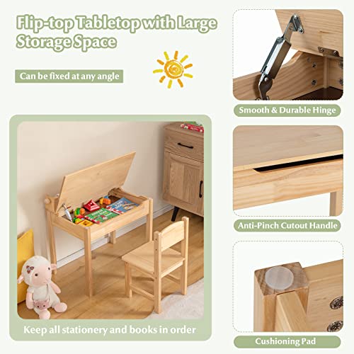 HONEY JOY Kids Activity Table Set with Paper Roll Holder and Pen Slot, 21" x 13.5" x 7", Natural 1