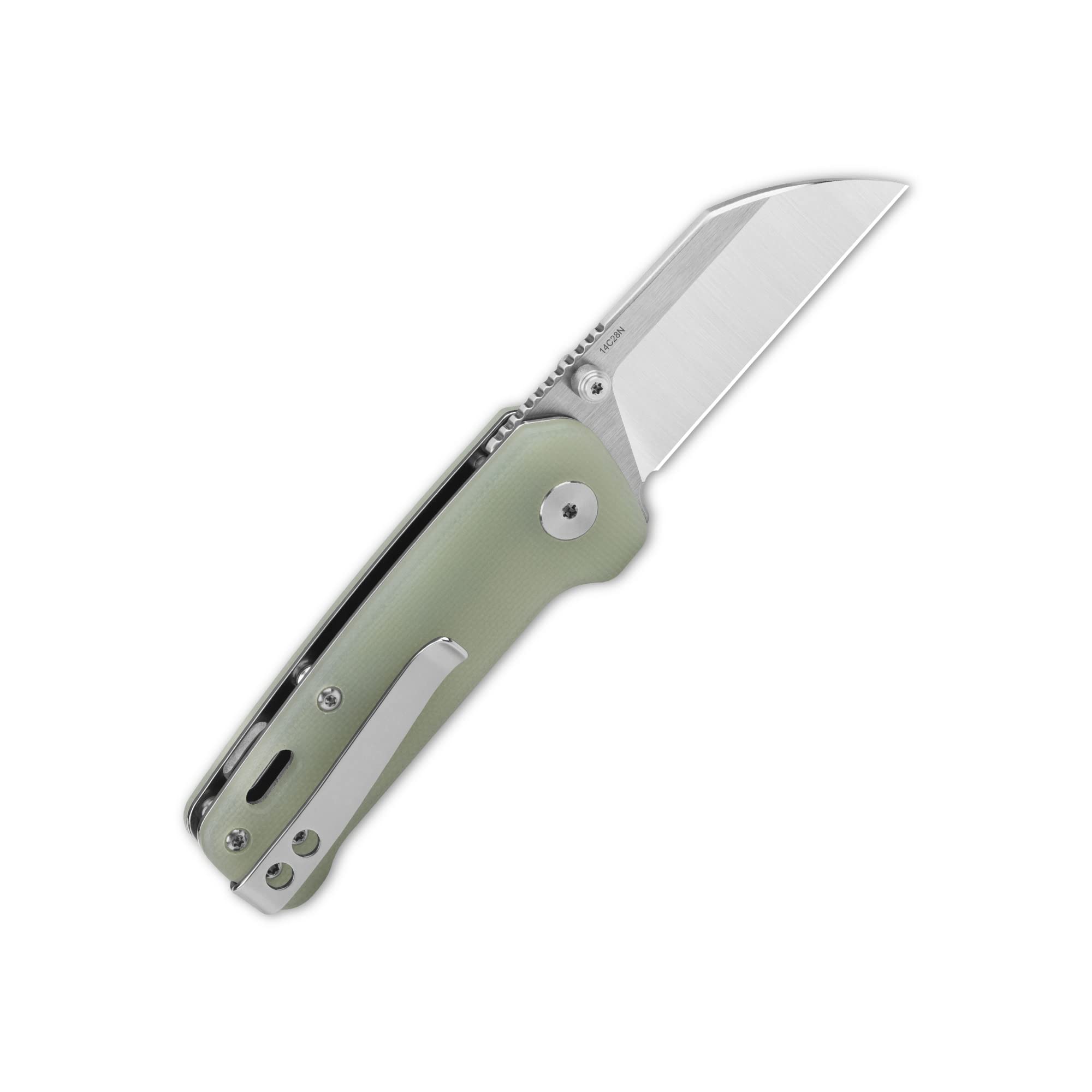 QSP KNIFE MINI PENGUIN POCKET KNIFE, 14C28N blade with variants handle scales, small size for everyday carry (satin blade, jade G10)