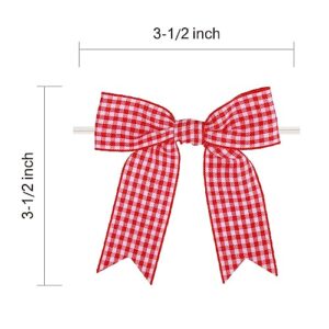 Meseey 30 Pcs 3.5 Inches Gingham Ribbon Bows with Twist Tie Red and White Buffalo Check Premade Craft Bows for Gift Wrapping Basket Wedding Baby Shower Brithday Party (RedW)