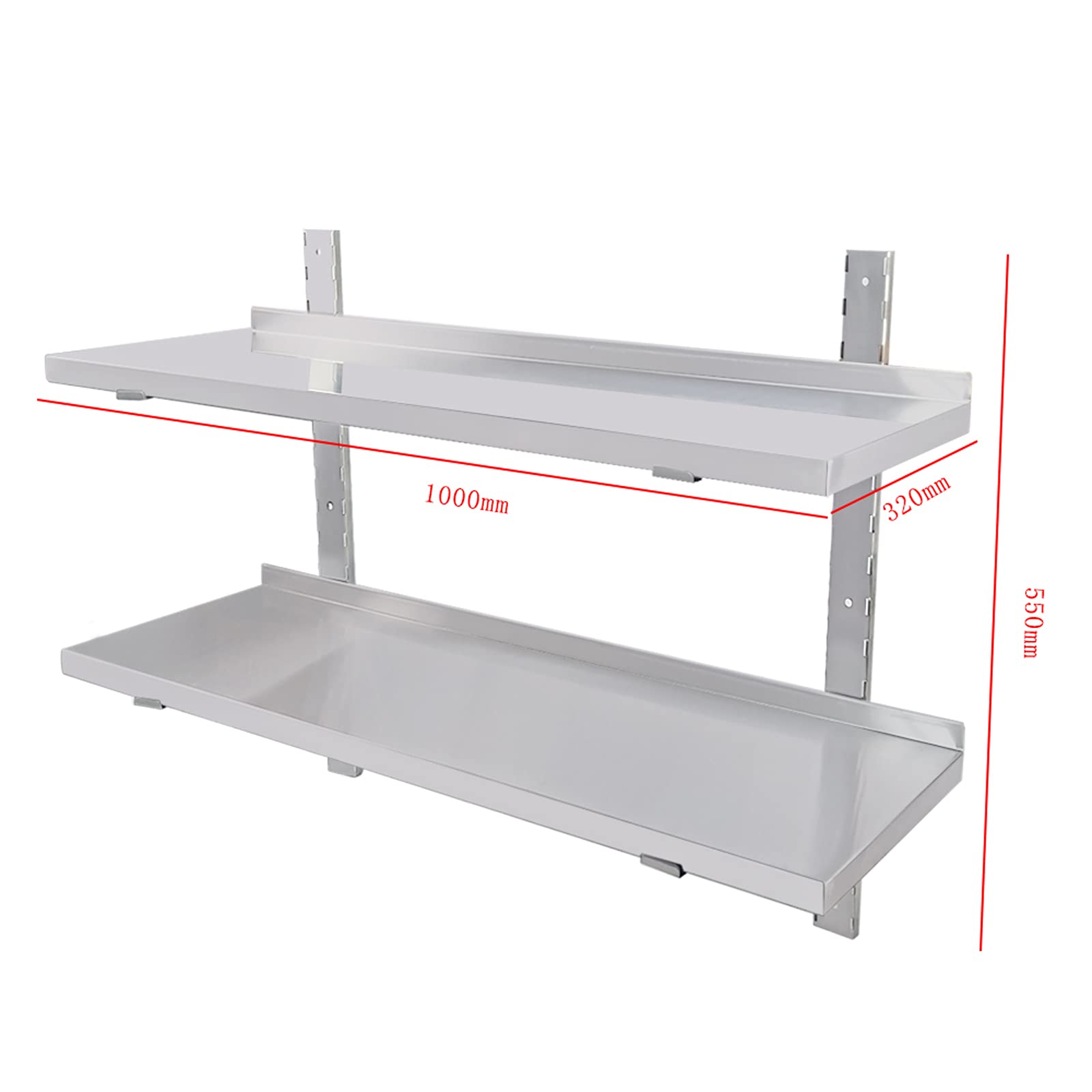 DULNICE Stainless Steel Shelf 39.4" x 12.6" Commercial Wall Mounted Floating Shelving with Brackets, Adjustable Heavy Duty Microwave Metal Shelves Rack for Restaurant Kitchen Home Hotel Bar Garage