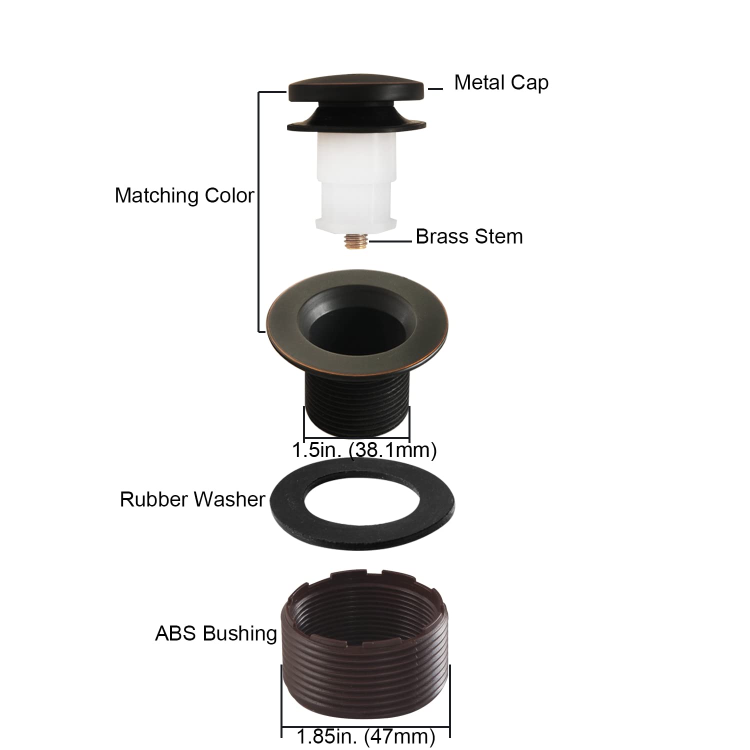 CalcMetal Tip-Toe Bathtub Drain Stopper with ABS Plastic Bushing, Fits in 1-1/2 Inch or 1-3/8 Inch Inner, Easy to Install, Venetian Bronze