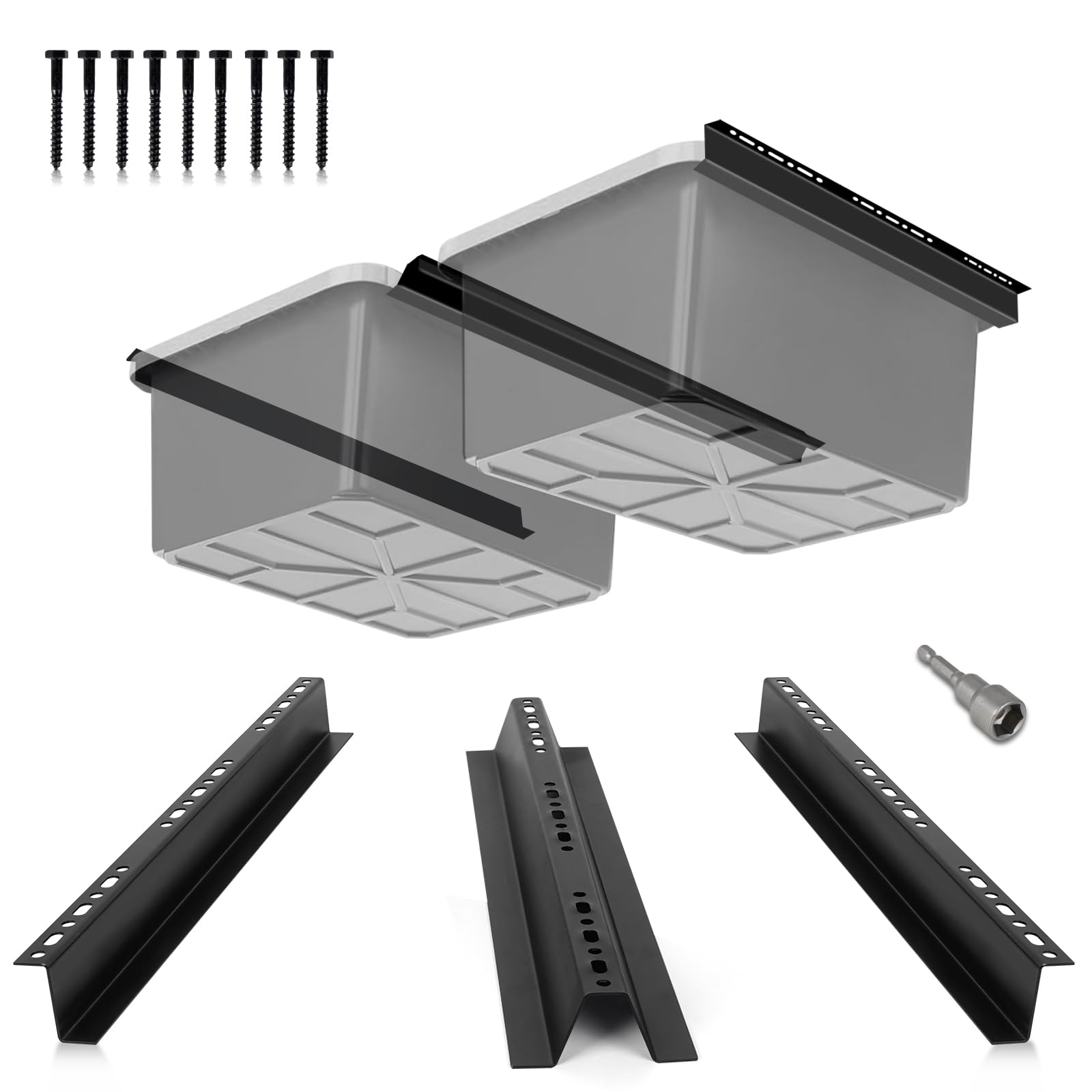 TAFEIDA Black Steel Overhead Garage Storage Rack, 2-Bin, Easy Installation