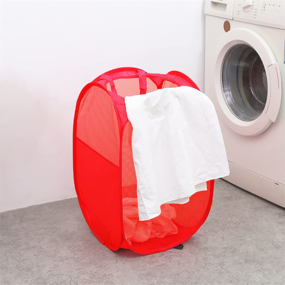 1 Pc Red Portable Popup Laundry Hamper, Foldable Pop-Up Mesh Hamper Dirty Clothes Basket with Carry Handles for Collapsible Clothes Baskets for Dorm, Bathroom & Travel - Small