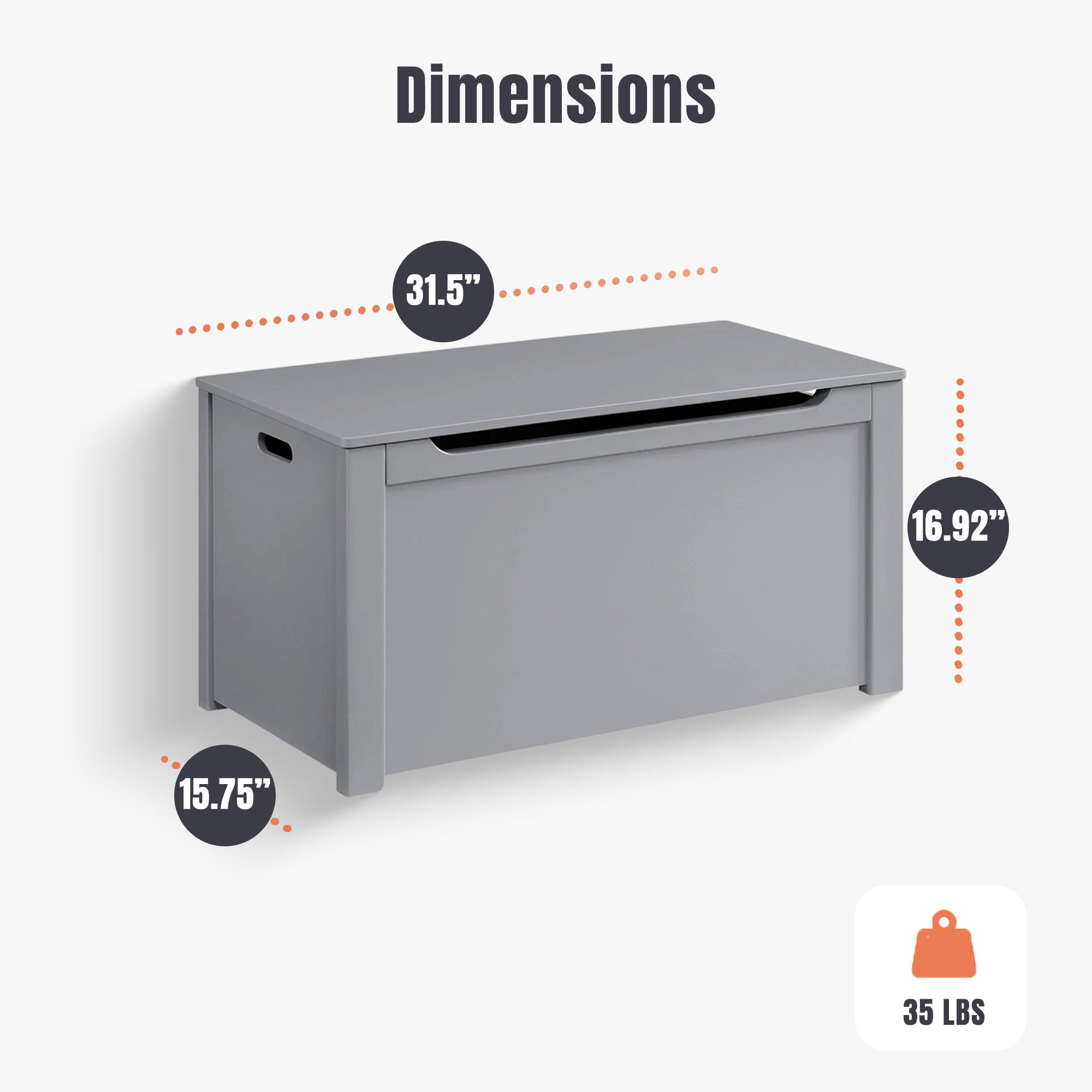 Sturdis Wooden Toy Box, Spacious Storage and Organization Bin, Toy Storage Organizer for Living Room Area, Playroom, Kids Bedroom, or Basement, Gray