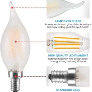 E12 LED Candelabra Bulb,4W Vintage Edison Style Light Bulbs, 40 Watt Equivalent,2700K Warm Soft White 400LM, Dimmable Candle Bulbs, C35 Frosted Glass Flame Shape Bent Tip（6pack）