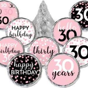 Pink, Black, and White 30th Birthday Party Favor Chocolate Kisses Candy Stickers -180 Count