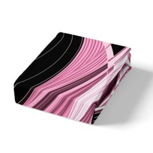 Black and Pink Duvet Cover Geometric Metal Art Bedding Set Retro Stripe Swirl Comforter Cover Retro Circle Geometry Bedspread Cover Full Size with 2 Pillow Case (No Comforter)