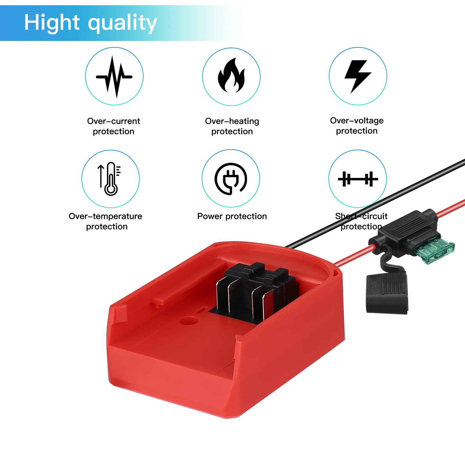 biuonga Power Wheel Adapter for Milwaukee 18V Battery, Milwaukee power adapter Conversion Kit with Switch, Fuse & Wire Terminals Switch Fuse Holder 16AWG Wire Kit with 30Amp Fuses, Red