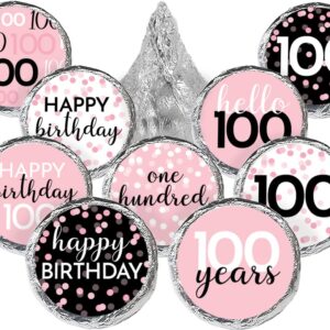 Pink, Black, and White 100th Birthday Party Favor Chocolate Kisses Candy Stickers - 180 Count, 100th Birthday Decorations