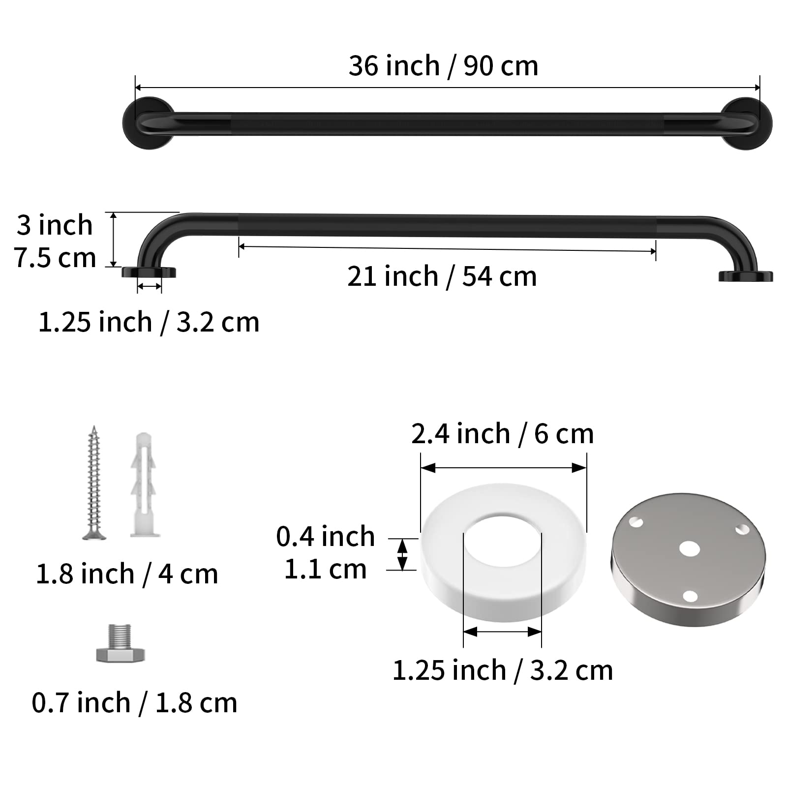 Black Shower Grab Bar w/Anti-Slip Knurled Grip 36 Inch, Zepolu Stainless Steel Bathroom Handicap Grab Bars, Safety Bar Balanced Handrail, Handicap Injury Elderly Senior Assist Support Shower Handle