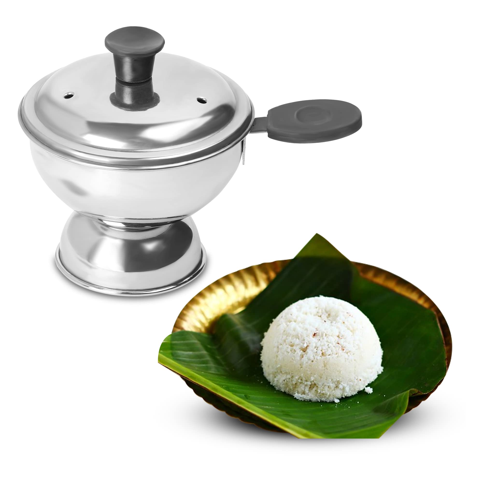 KSJONE Puttu Maker Stainless Steel, Stainless Steel Chiratta Puttu Maker, Chiratta Maker with Handle Use with Pressure Cooker Puttu Kutti Puttu Steamer Puttu Cooker Silver