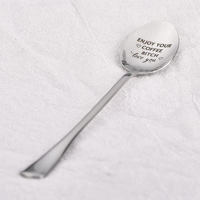 Coffee Spoon Gifts for Husband Wife Birthday Gift for Bf Girlfriend Gifts for Women Teen Friends Bestie Enjoy Your Coffee Love You Spoon Gifts for Sister Engraved Tea Spoons Gifts for Coffee Lover