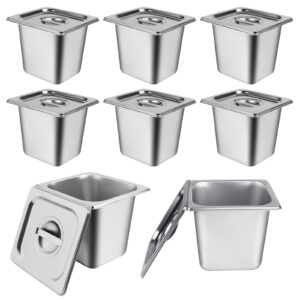 8 packs stainless steel hotel pans 1/6 size x 6" deep steam table pan with lids commercial food storage containers stackable metal steamer pan anti-jam hotel pan restaurant warm pans for buffet party