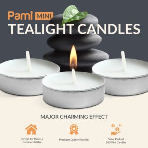 PAMI Premium Long-Lasting 2.5 Hours Burning Time Tealight Candles [100-Pack] - Unscented Tea Candles with- Paraffin Tealights with Beautiful Flame- Round Candles Perfect for Votive Candle Holders