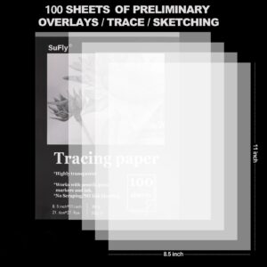 Tracing Paper 8.5x11 inch, 100 Sheets Transparent Vellum Paper for Tracing Pads, 38lb/60gsm Translucent Tracing Paper for Pencil, Marker and Ink - Trace Images, Sketch, Preliminary Drawing, Overlays.