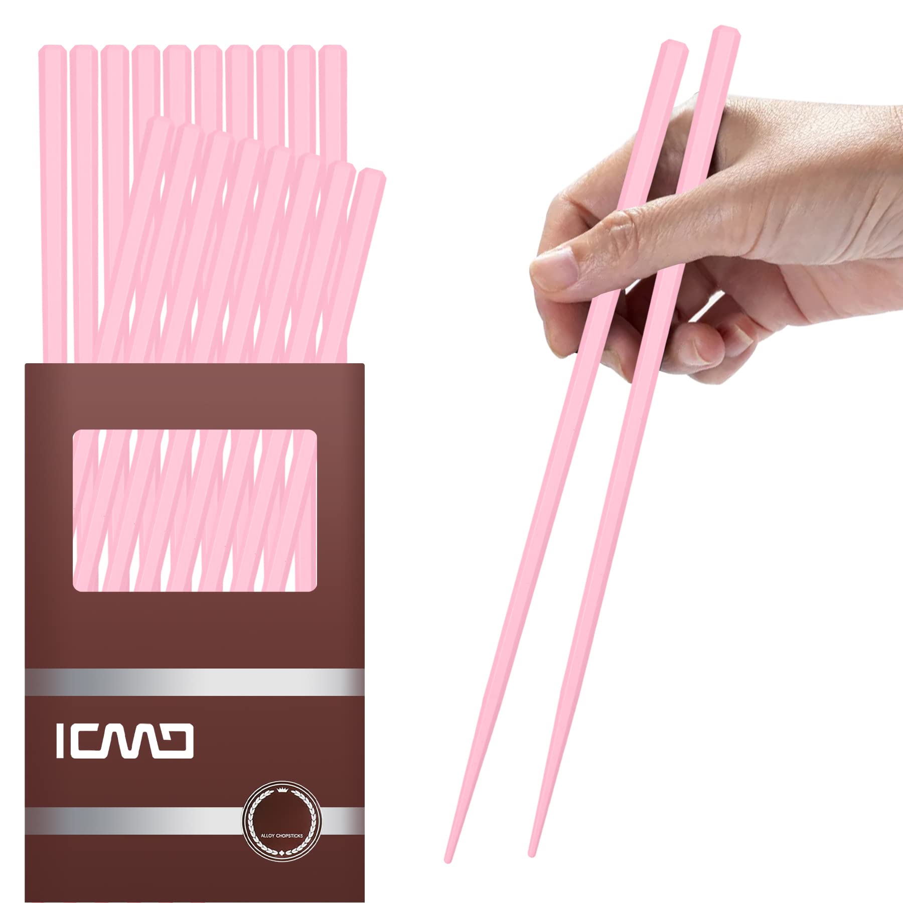 10 Pairs Chopsticks-Reusable Chopsticks Dishwasher Safe, 9.63 inch/24.5cm Fiberglass Non-Slip for Family/ Restaurant Sushi Ramen Rice Japanese Korean Chop Sticks, Chinese Chop Sticks- Pink