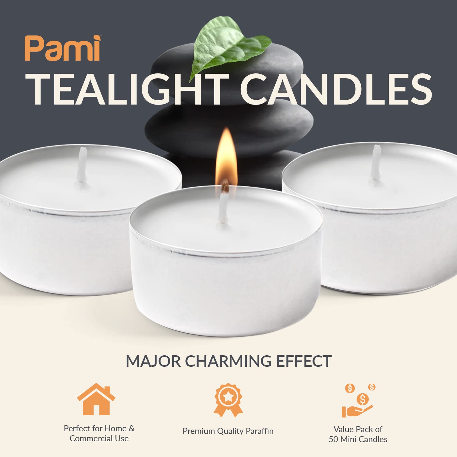 PAMI Premium Long-Lasting with 8 Hours Burning Time Tealight Candles [50-Pack] - Unscented Tea Candles- Paraffin Tealights with Beautiful Flame- Round Candles Perfect for Votive Candle Holders