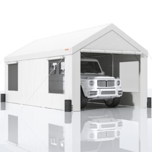 vevor carport, 10x20ft heavy duty car canopy, portable garage with roll-up ventilated windows & removable sidewalls, uv resistant waterproof all-season tarp for suv, f150, car, truck, boat, white