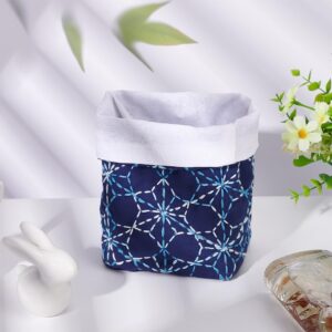 FREEBLOSS 4 Set DIY Sashiko Kit Mini Storage Basket Dark Blue Storage Basket Bins Baskets for Organizing Crafts for Adults Home Handcraft