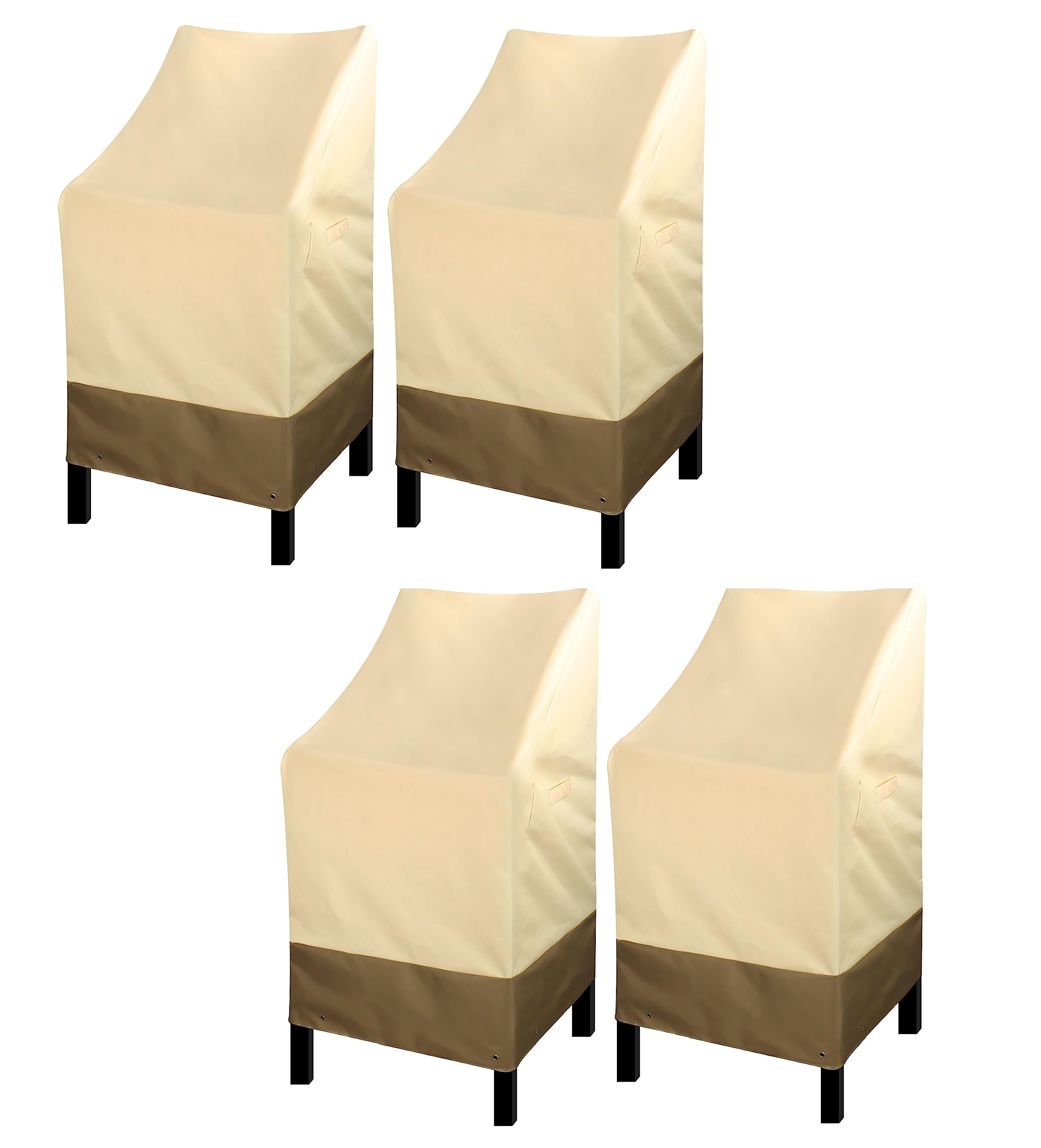 High Back Beige Patio Chair Covers Waterproof Heavy Duty Outdoor Bar Stool Covers Stackable Beige Patio Furniture Covers Set of 4 Outside Lounge Deep Seat Covers Lawn Chair Covers-Beige&Brown, 4 Pack