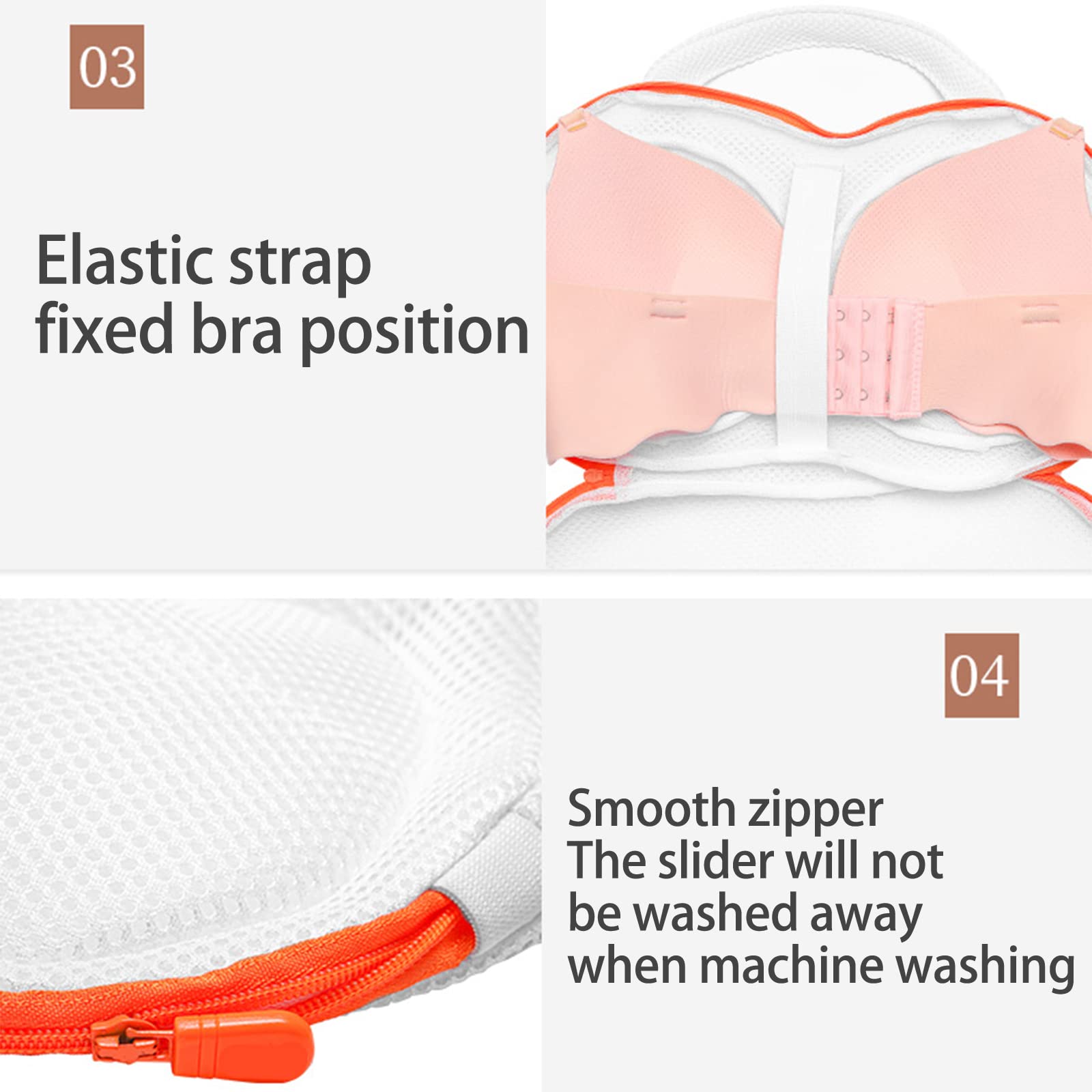 MISNODE Lingerie Bag Polyester Laundry Bra Meshs Bags 13x10 inch 3D Cup Shape Design Mesh Laundry Bag Built In 3D Cartilage Support Bra Laundry Bags for Washing Machines (Orange 2pcs)