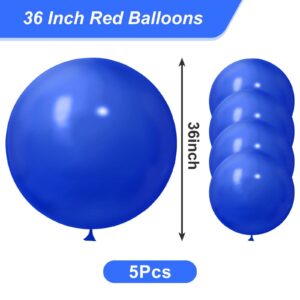 RUBFAC 36in Royal Blue Giant Balloons, 5pcs Royal Blue Latex Helium Balloons for Birthday Party Photo Shoot Graduation Baby Shower Decoration