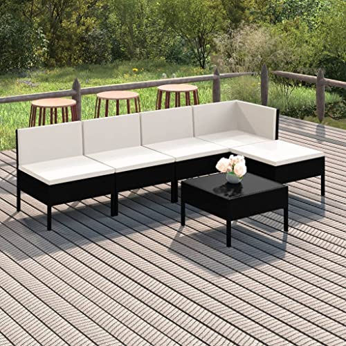 ZQQLVOO Patio Lounge Set with Cushions,Patio Furniture Sets,Patio Conversation Sets,Outdoor Furniture Sets,for Garden,Backyard,Outdoor,6 Piece Poly Rattan Black