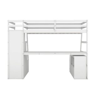 CITYLIGHT Twin Size Loft Bed with Desk and Stairs, Wooden Twin Loft Bed with 7 Drawers and 2 Shelves,Loft Bed with Storage and Stairs for Girls Boys Teens,White