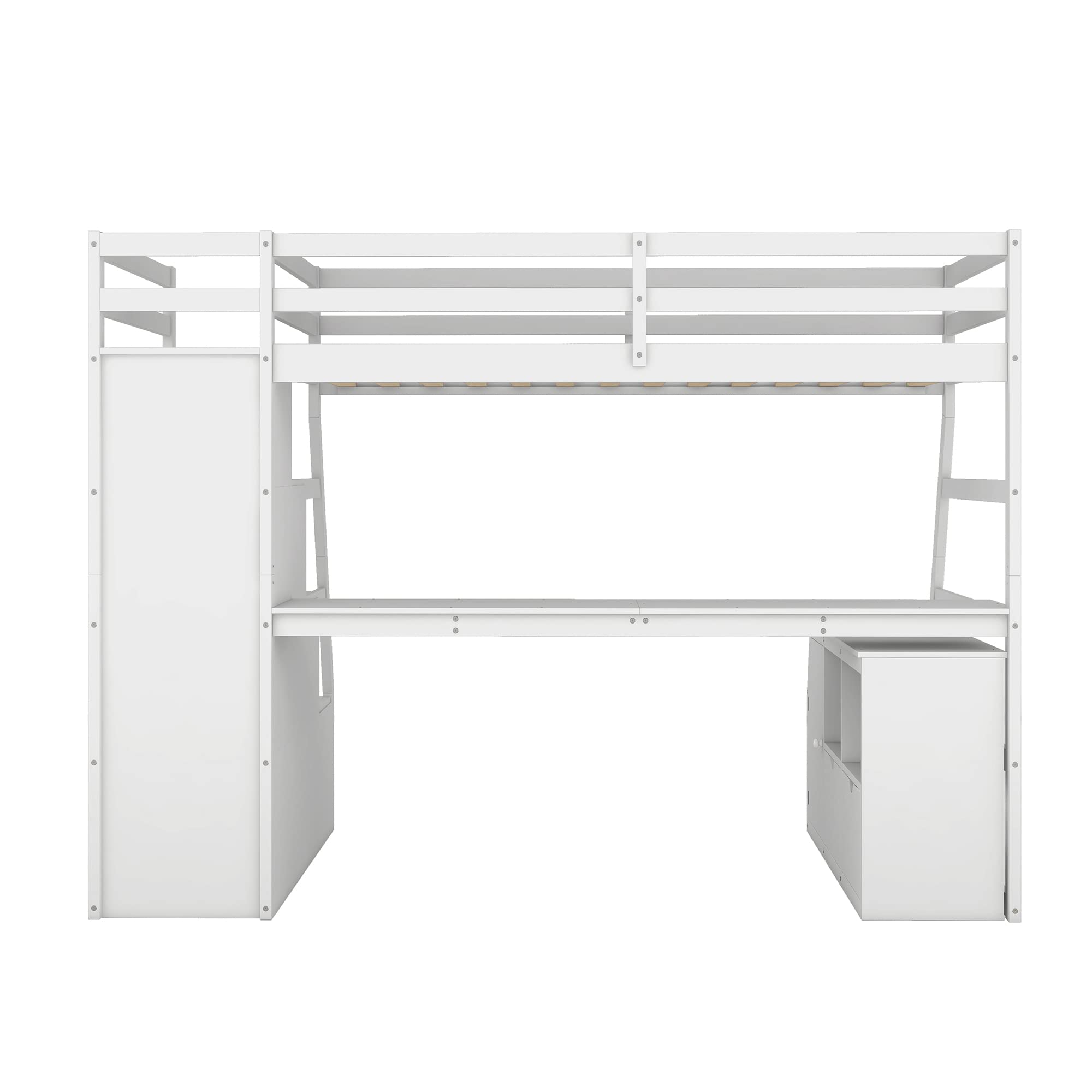 CITYLIGHT Twin Size Loft Bed with Desk and Stairs, Wooden Twin Loft Bed with 7 Drawers and 2 Shelves,Loft Bed with Storage and Stairs for Girls Boys Teens,White