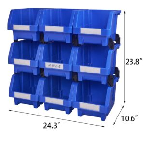 Aerkaa Stackable Tool Storage Bins Heavy Duty Plastic Storage Bins for Garage Organization and DIY Projects with Labels(Blue,pack of 9)