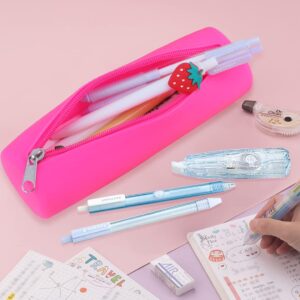 Oyachic Colorful Silicone Pencil Case Cylinder Pencil Pouch Zipper Pencil Bag Aesthetic Pencil Pouch Pen Bag Women Makeup Office Markers Supplies