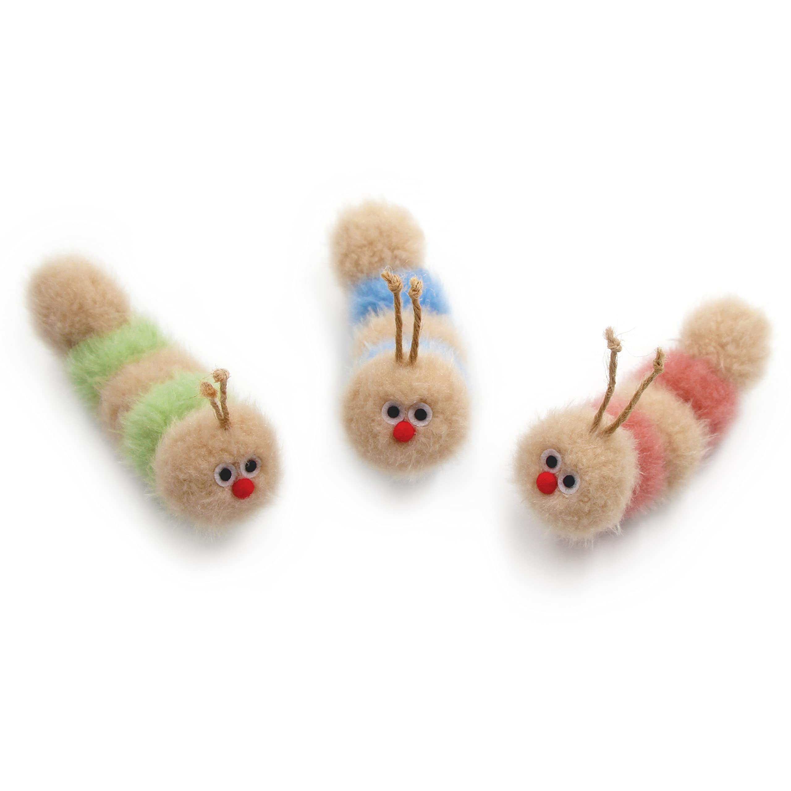 Jumpaws Interactive Natural 3 PK Catnip Toy, with Rattle, Bite Resistant, for All Ages Indoor Cat, Soft Caterpillar Toys, Fluffy Kitten Toy