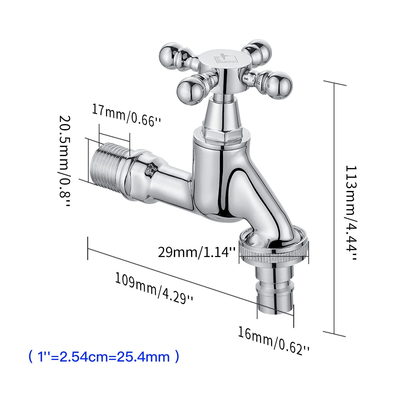 SUBMARINE Silver Brass Outdoor Faucet, G1/2 Inch Wall-Mounted Faucet, Antifreeze, Crack-Proof, Rust-Free, Used for Bathroom Mop Sink, Balcony, Garden, Connecting Washing Machine Water Inlet Hose