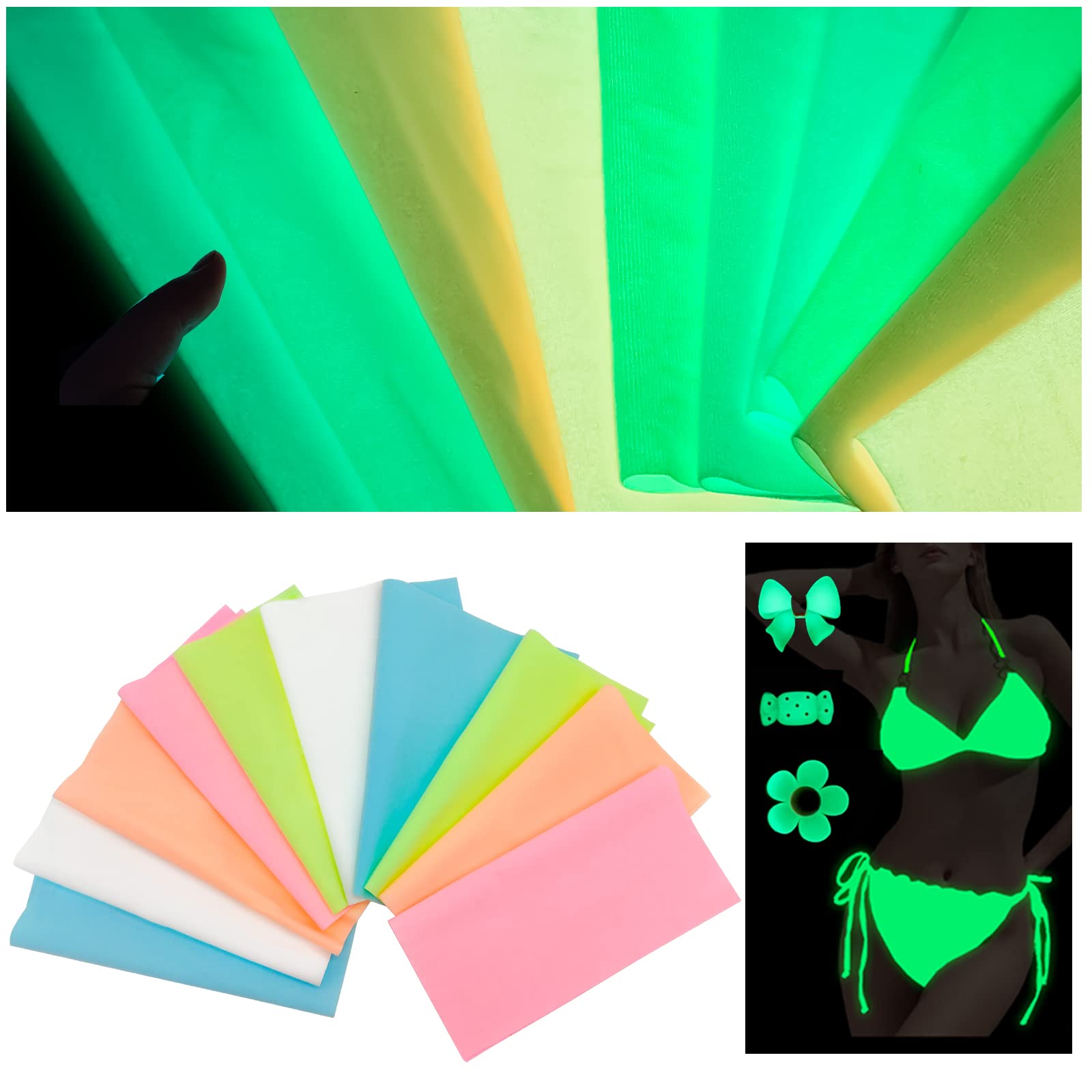 10pcs Glow in The Dark Fabric，Glow in The Dark Sewing Patchwork Fabric，Luminescent Quilting Fabricfor DIY Sewing, School Projects, Decoration, Crafting Projects and Multiple Usage(10in×10in)