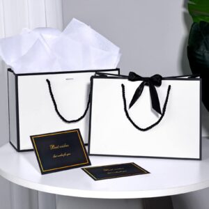 JMANNI Gift Bags, Medium Gift Bags with Tissue Paper, 2Pcs Gift Bags Medium Size with Handle and Bow Ribbon for Any Birthday, Weddings, Mothers Day & Special Occasion 11''x7.87''x4'' (Black-White)