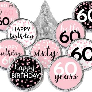 Pink, Black, and White 60th Birthday Party Favor Stickers, Kisses Candy Labels - 180 Count, 60th Birthday Decorations for Women