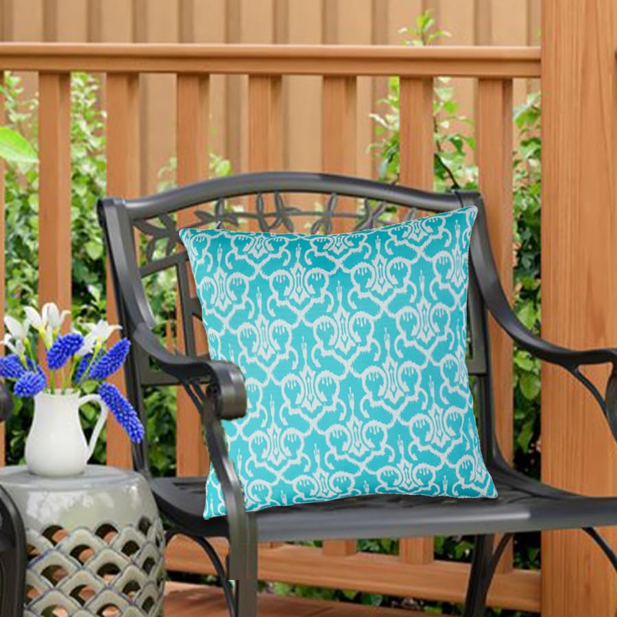 FUNHOME Outdoor Throw Pillow Covers 18x18 inch Set of 2,Waterproof Decorative Pillows Cover with Hidden Zipper,for Sofa Headrest,Patio Furniture Couch Chair,No Insert(Romantic Blue)