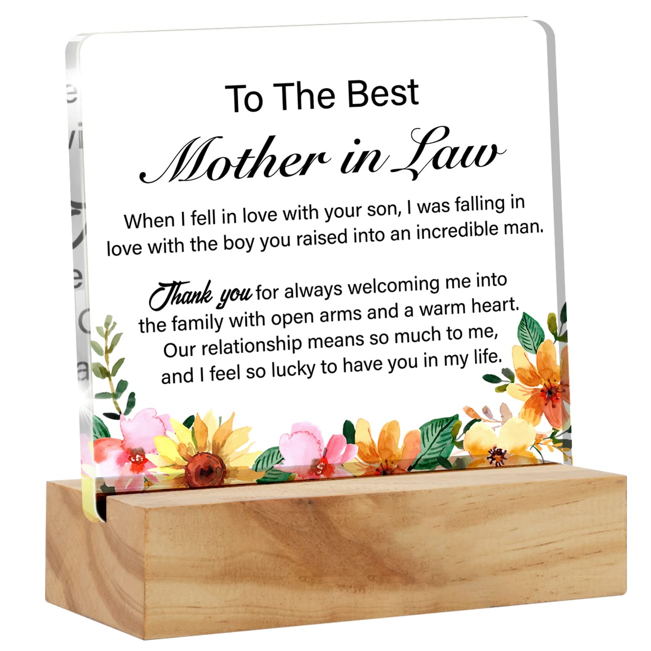 Mother in Law Gift Mother of the Groom Gifts, Mother in Law I Feel So Lucky to Have You Desk Decor Acrylic Desk Plaque Sign With Wood Stand Home Desk Sign Keepsake Present