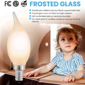 E12 LED Candelabra Bulb,4W Vintage Edison Style Light Bulbs, 40 Watt Equivalent,2700K Warm Soft White 400LM, Dimmable Candle Bulbs, C35 Frosted Glass Flame Shape Bent Tip（6pack）