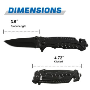 Folding Pocket Knives with Seatbelt Cutter ,Glass Breaker, Bottle Opener, Folding EDC Knife Multi-Function Emergency Tool for Men Women for outdoor survival, camping, hiking, hunting and fishing (Black_New 3-in-)