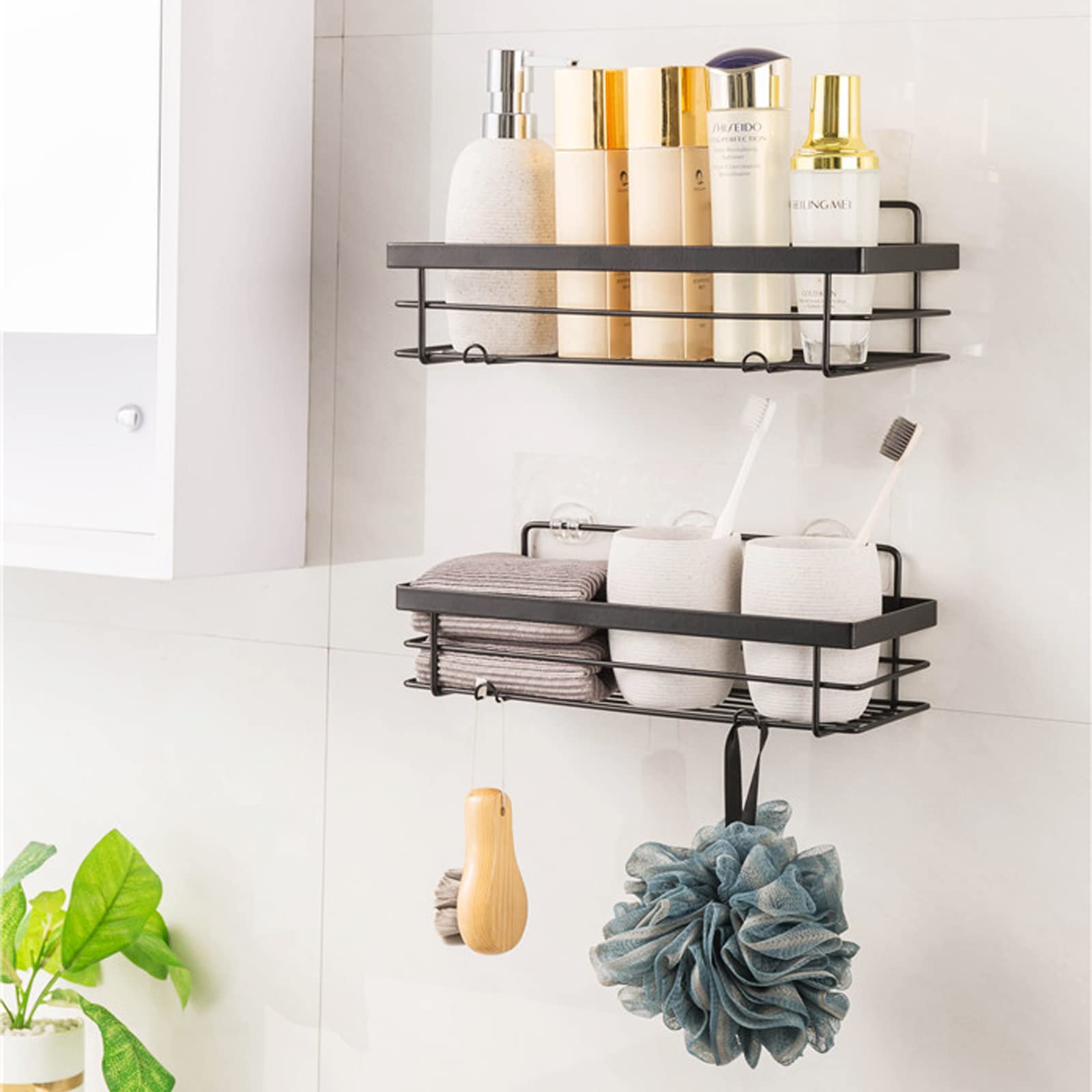 Mqafkpu Adhesive Shower Caddy, 4 Packs Shower Organizer Inside Shower No Drilling, Bathroom Organizer Rustproof Wall Mount Shower Shelves with for Bathroom & Kitchen