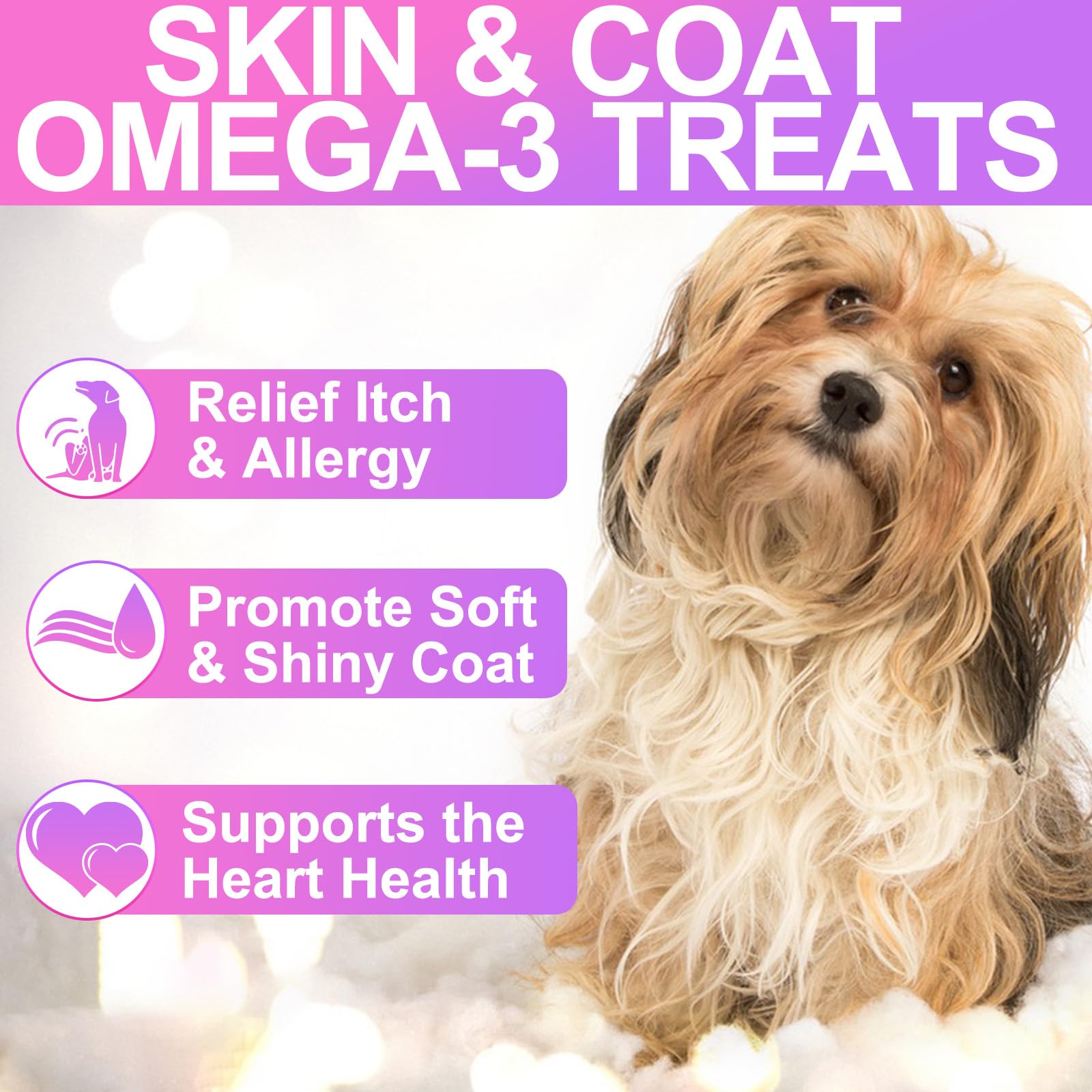 Omega Skin & Coat Soft Chew Supplements for Dogs, Skin Health Chews for Dogs, Allergy and Itch Relief - Skin and Coat Supplement, Reduce Shedding, Omega 3 Fish Oil, Healthy Soft Shiny Hair