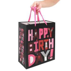 13" Large Pink Gift Bags Set with Greeting Card and Tissue Paper (Pink Happy Birthday) for Girls Birthday Party,Kids Parties,Mother's Day,Baby Shower,Baby Girl -13”x10.1”x5.2”,1 Pcs,